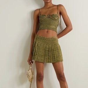 ISA BOULDER Spiralweave cropped lace-up metallic woven jersey crop top and skirt